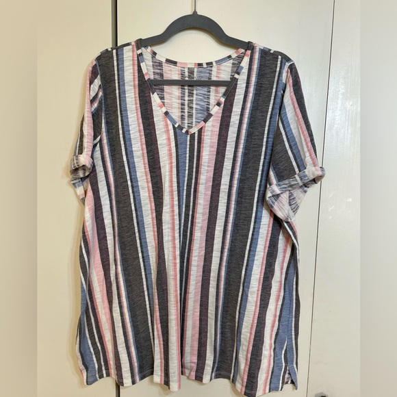 Lane Bryant Pink, Gray and Blue V-Neck Short T-Shirt - Picture 1 of 3